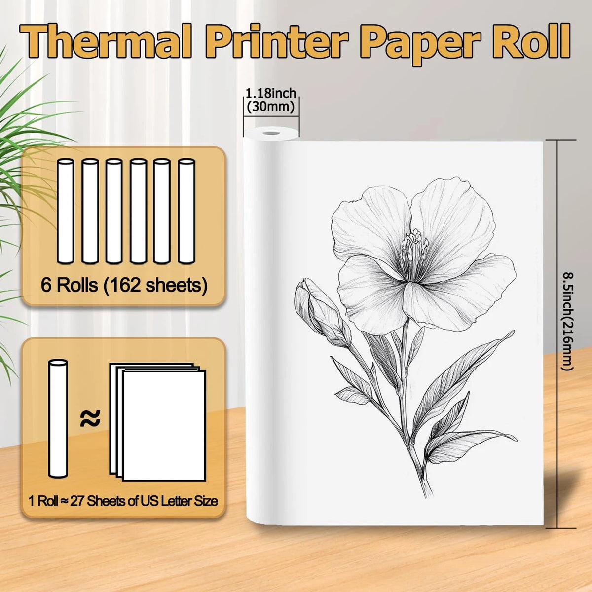 6 Rolls Thermal Paper 8.5’’ x 11’’ for Printer