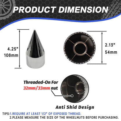 Set of 60 Anti-Rust Chrome Spike Lug Nut Covers for Trucks