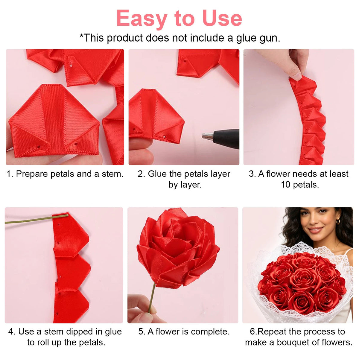 2X DIY Satin Rose Kit for Flower Making Craft (Makes 18-20 Roses)
