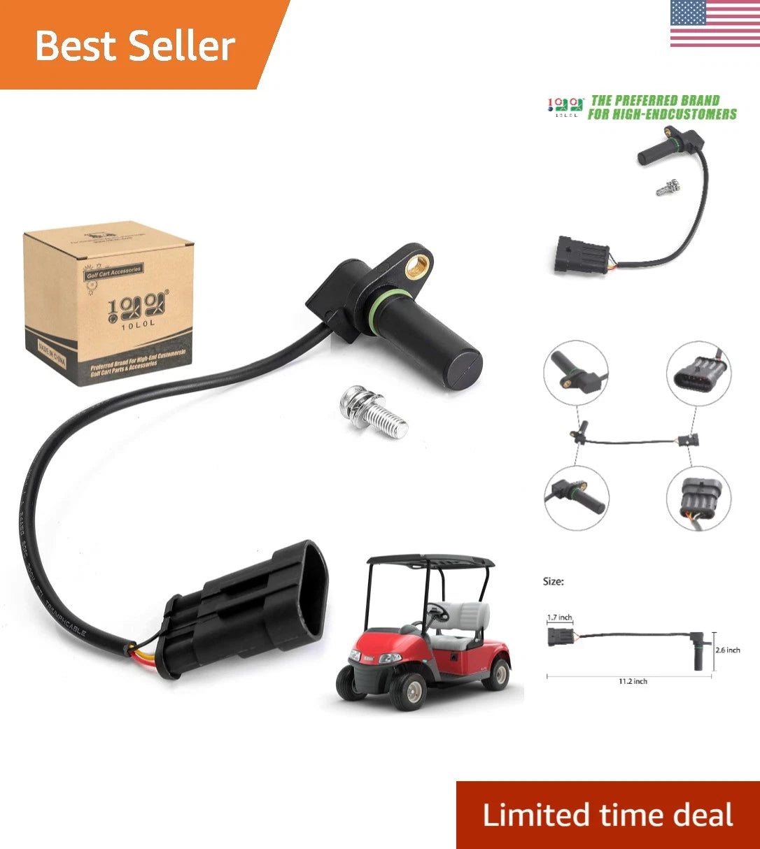 Golf Cart Speed Sensor for EZGO Gas & Electric (Flange Mount)