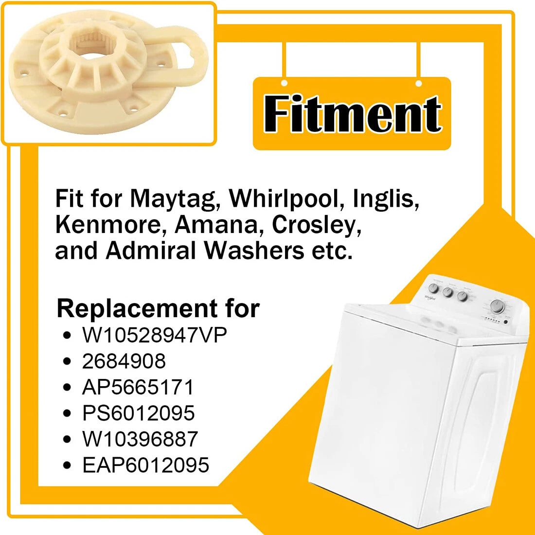 2X Washer Basket Driven Hub Kit for Whirlpool (W10528947)