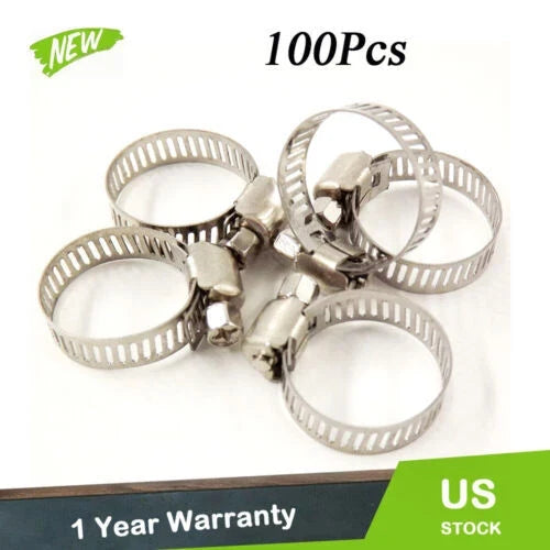 100pcs Adjustable Stainless Steel Drive Hose Clamps for Fuel Line (N/A)