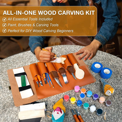 37-Piece Wood Carving Kit with 12 Color Paint