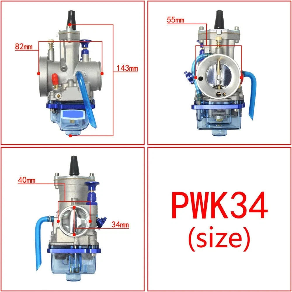 34mm Carburetor for PWK34 250-350cc Dirt Bike Scooter ATV (2/4-Stroke)