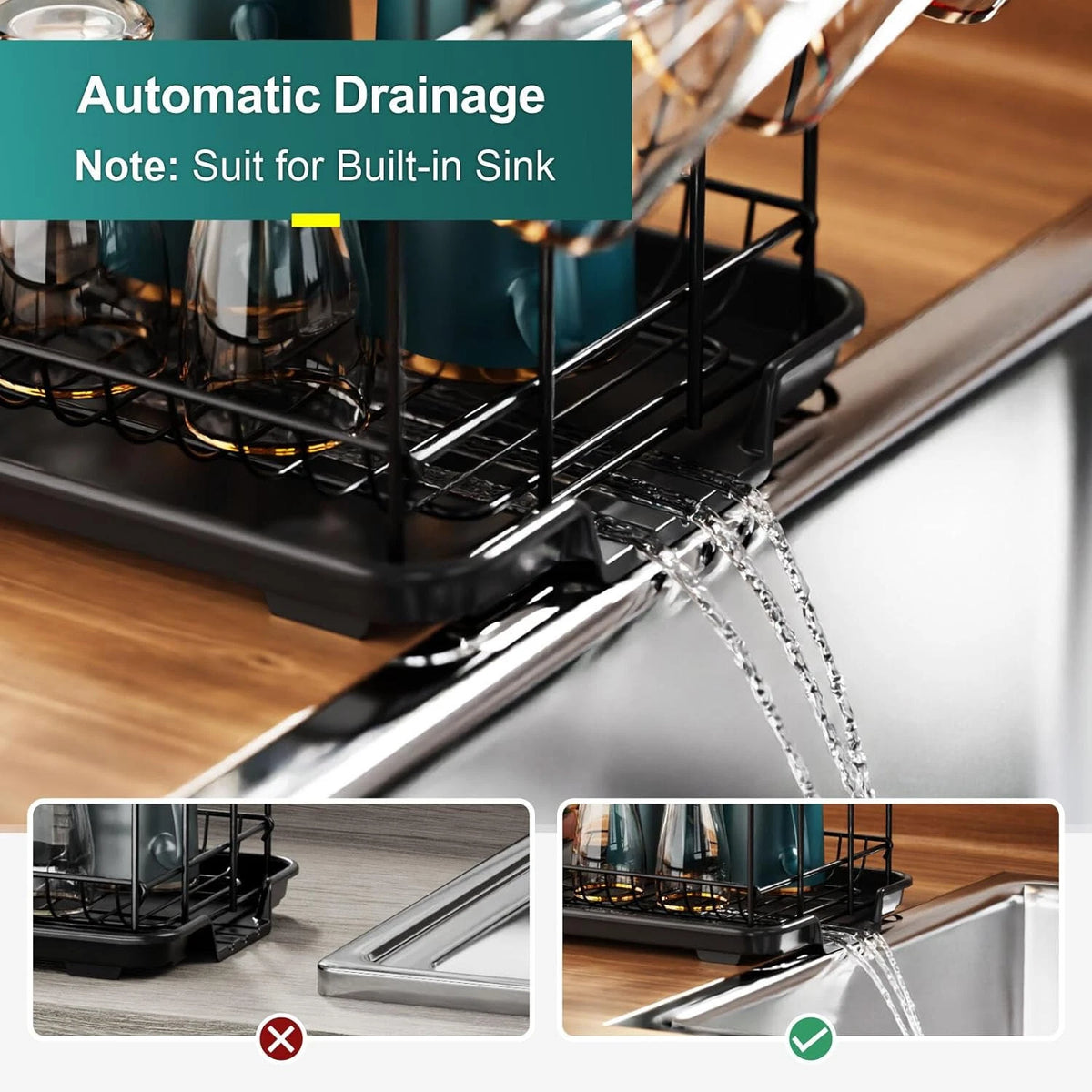 2-Tier Dish Drying Rack for Kitchen Counter with Drainboard