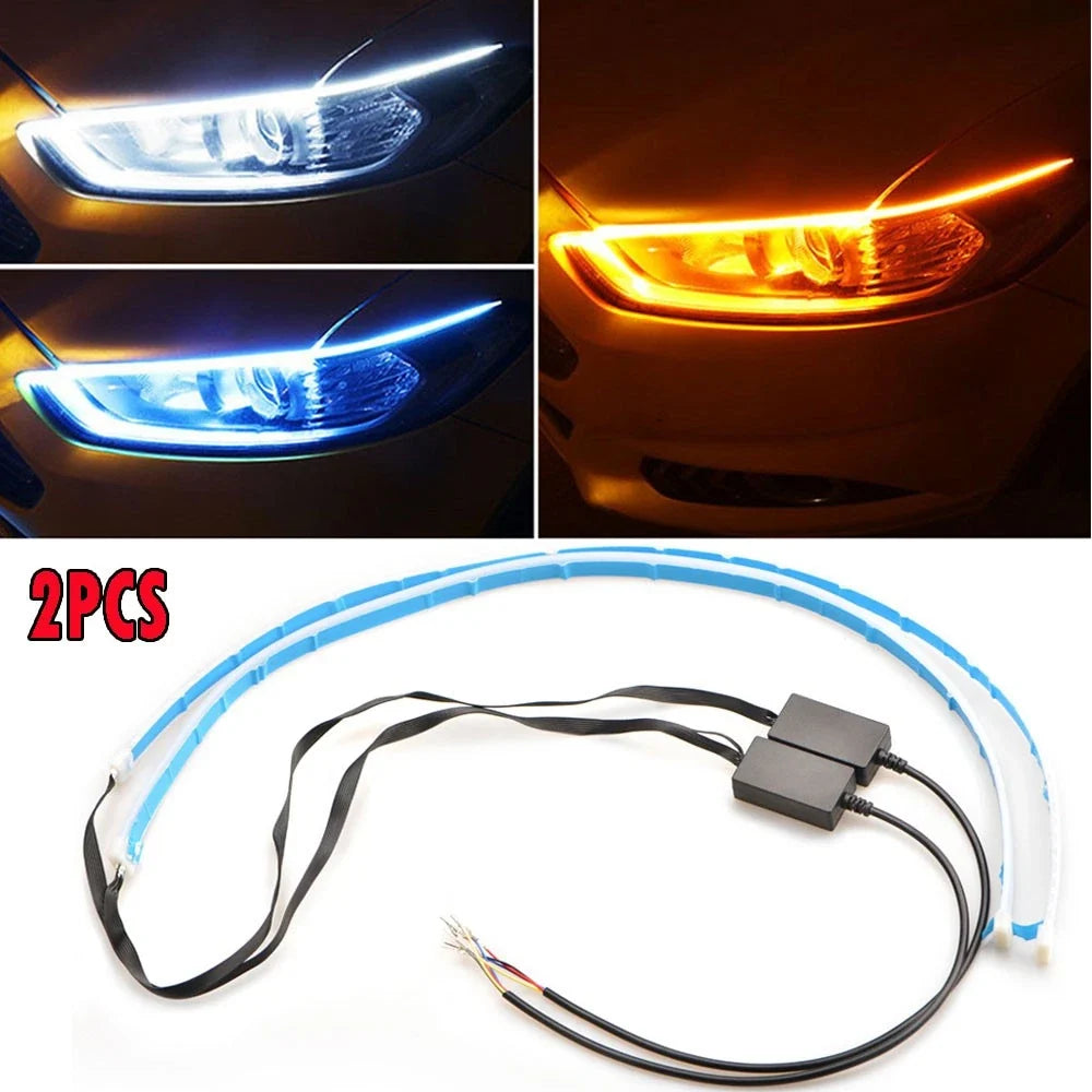 2X Flexible 60cm LED Headlight Slim Sequential Turn Signal Light for Car