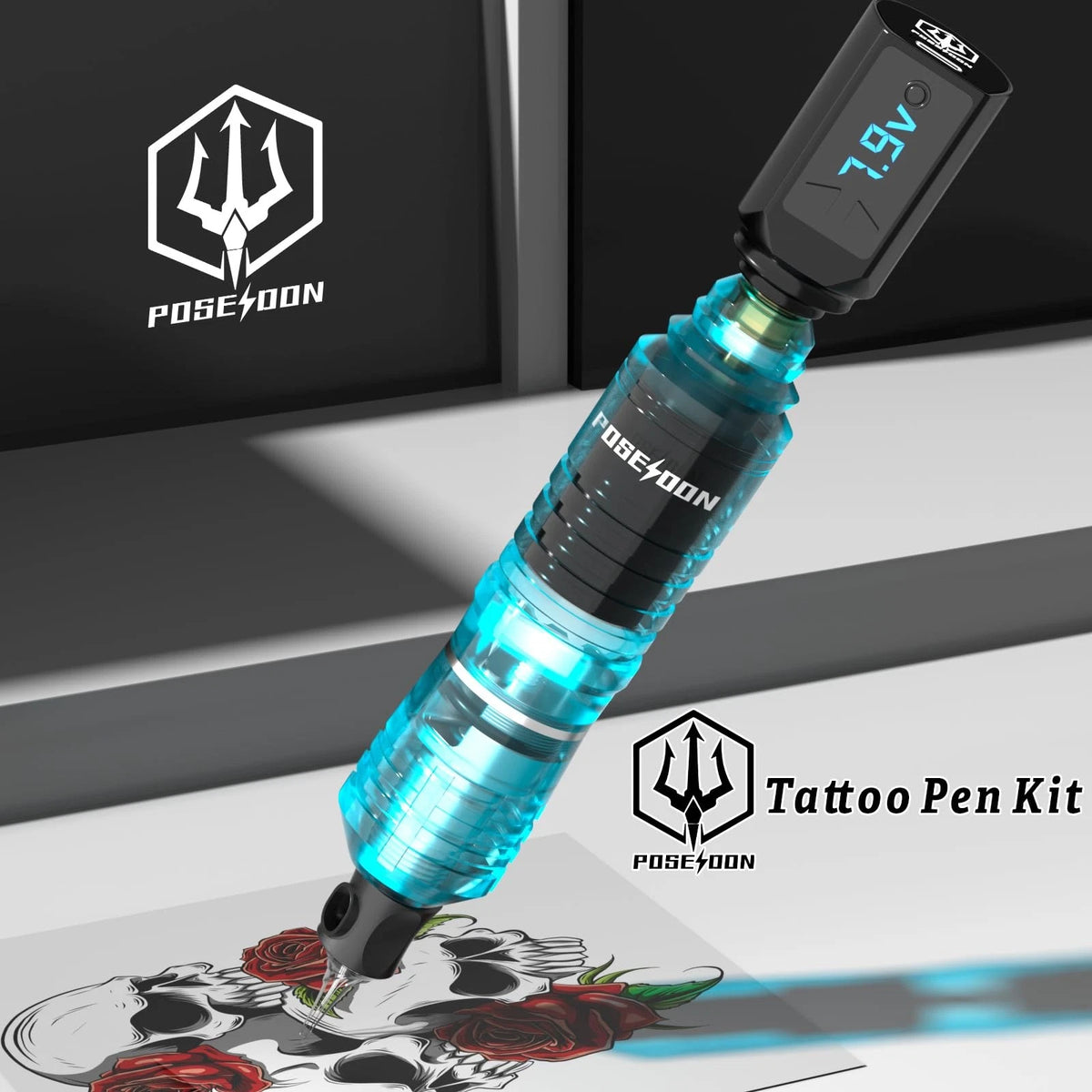 Tattoo Gun Kit Poseidon Pen with 2pcs 1500mAh Batteries (No Year Range)