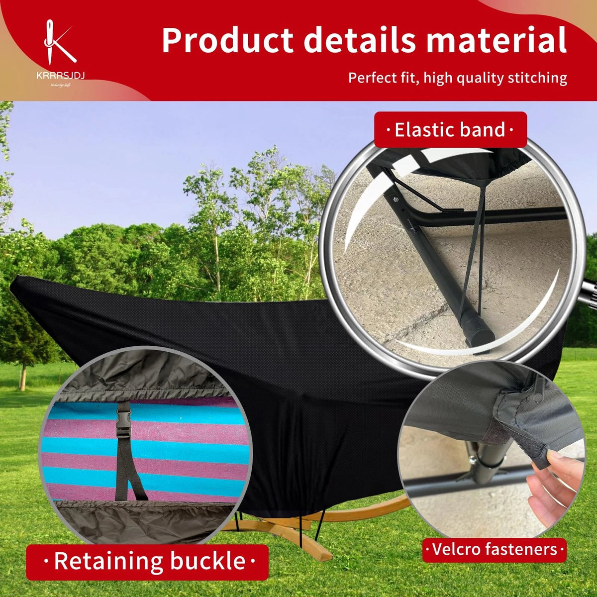 15FT Black Waterproof Hammock Cover with Zipper for Outdoor Use