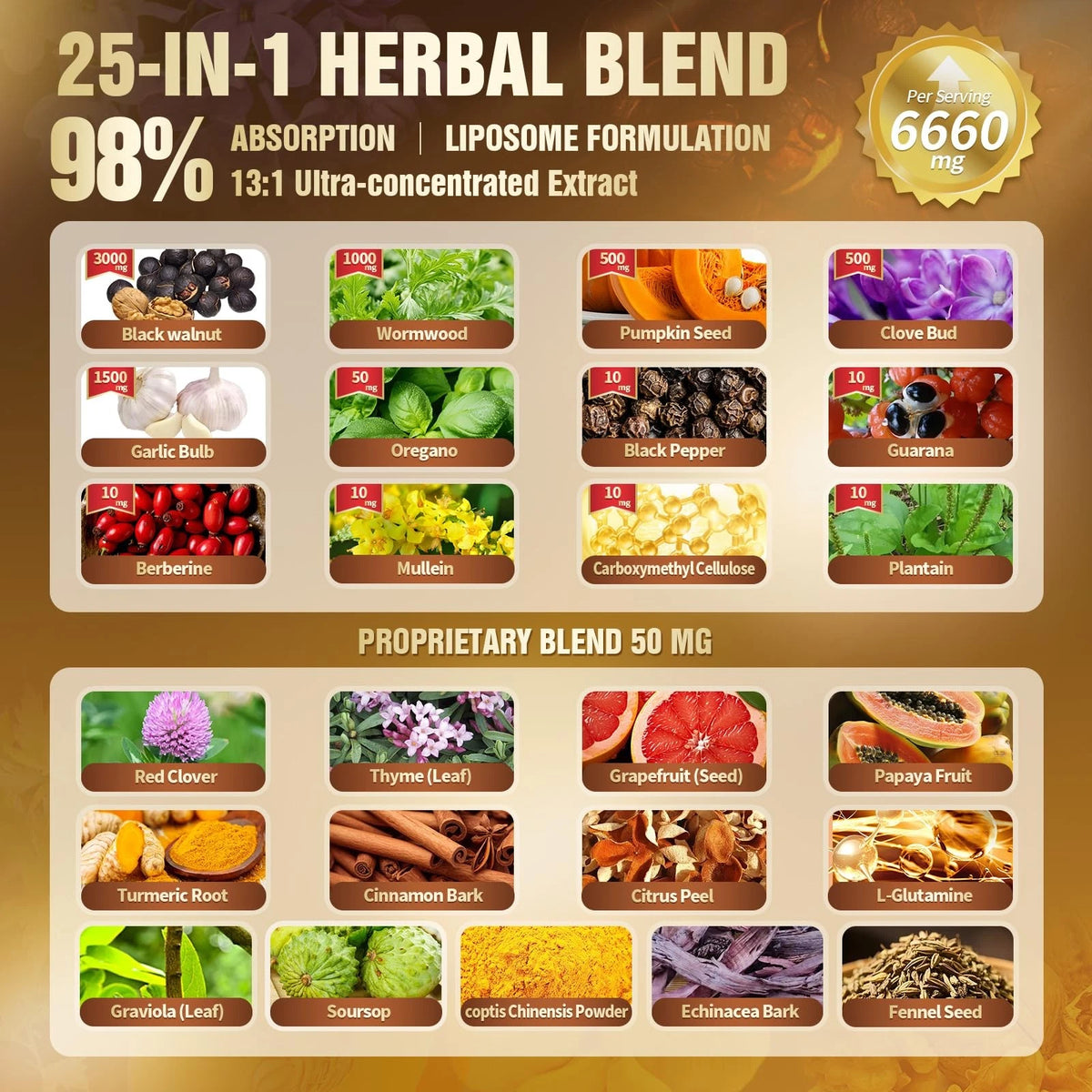 25-in-1 Liposomal Black Walnut Wormwood Clove Tincture (Pack of 1)