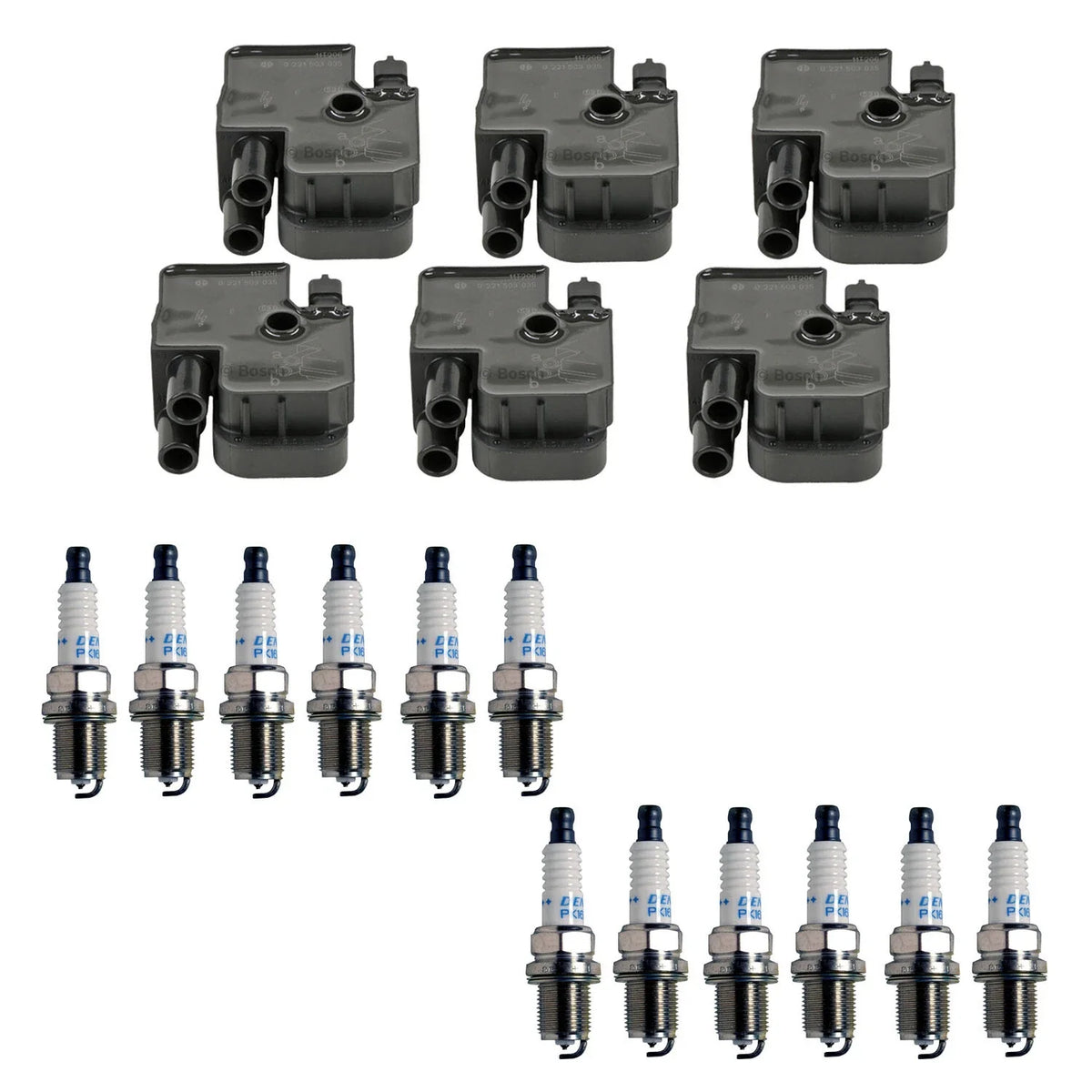 Set of 6 Ignition Coils & 12 Spark Plugs for Mercedes W203 C208 V6