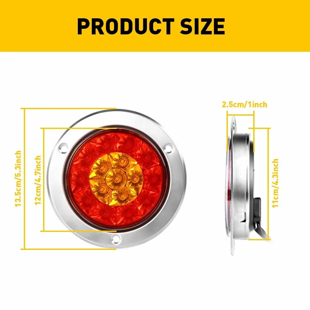 2X 4 Inch Round 16LED Red Amber LED Tail Lights for Truck