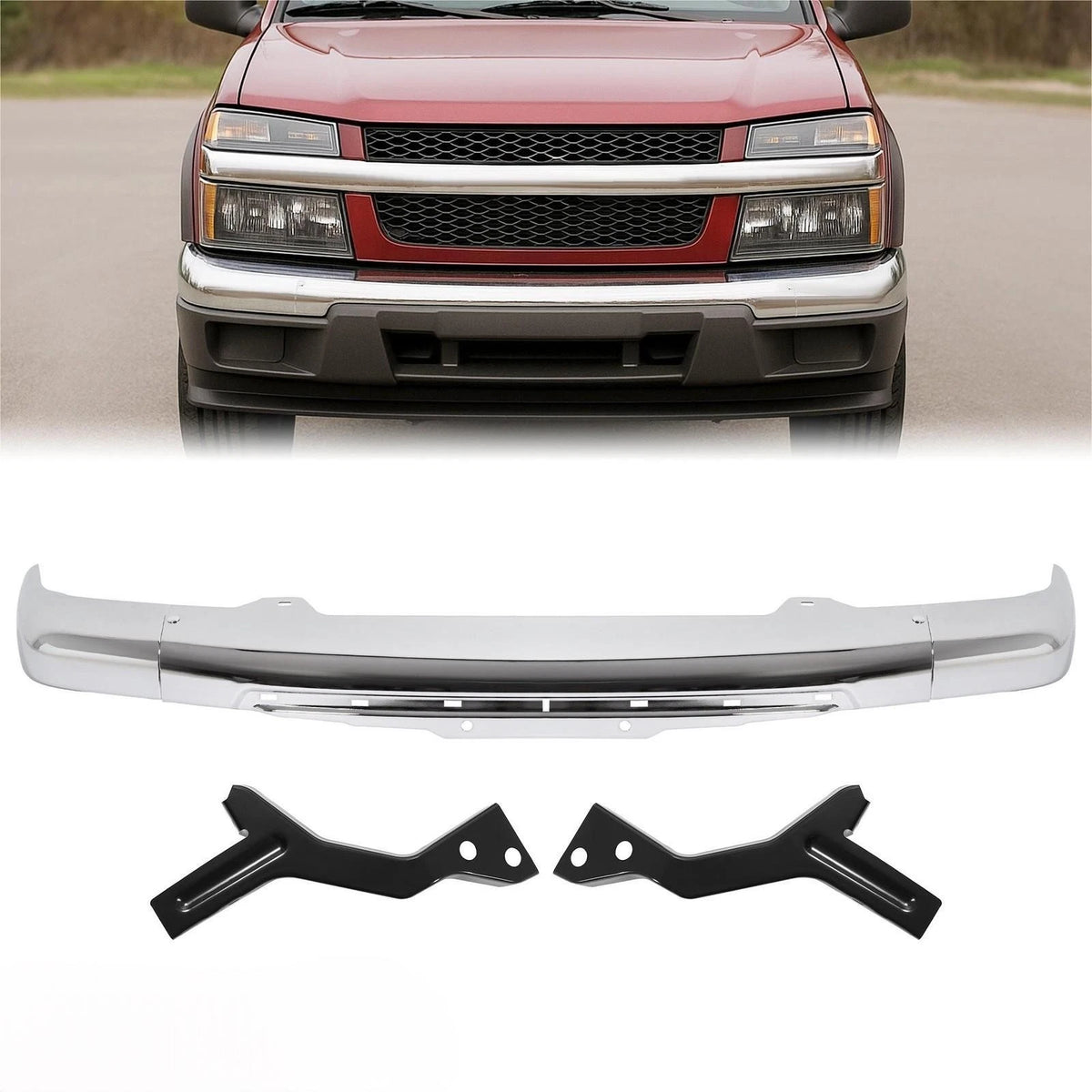 Front Bumper Face Bar with Bracket Chrome for Chevrolet Colorado GMC Canyon (2004–2012) - CON-A000366, Replace for 19210442, GM1002460