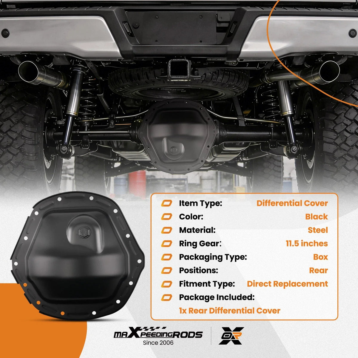 Black Rear Differential Cover for Chevrolet Silverado 3500 HD (2001–2023)
