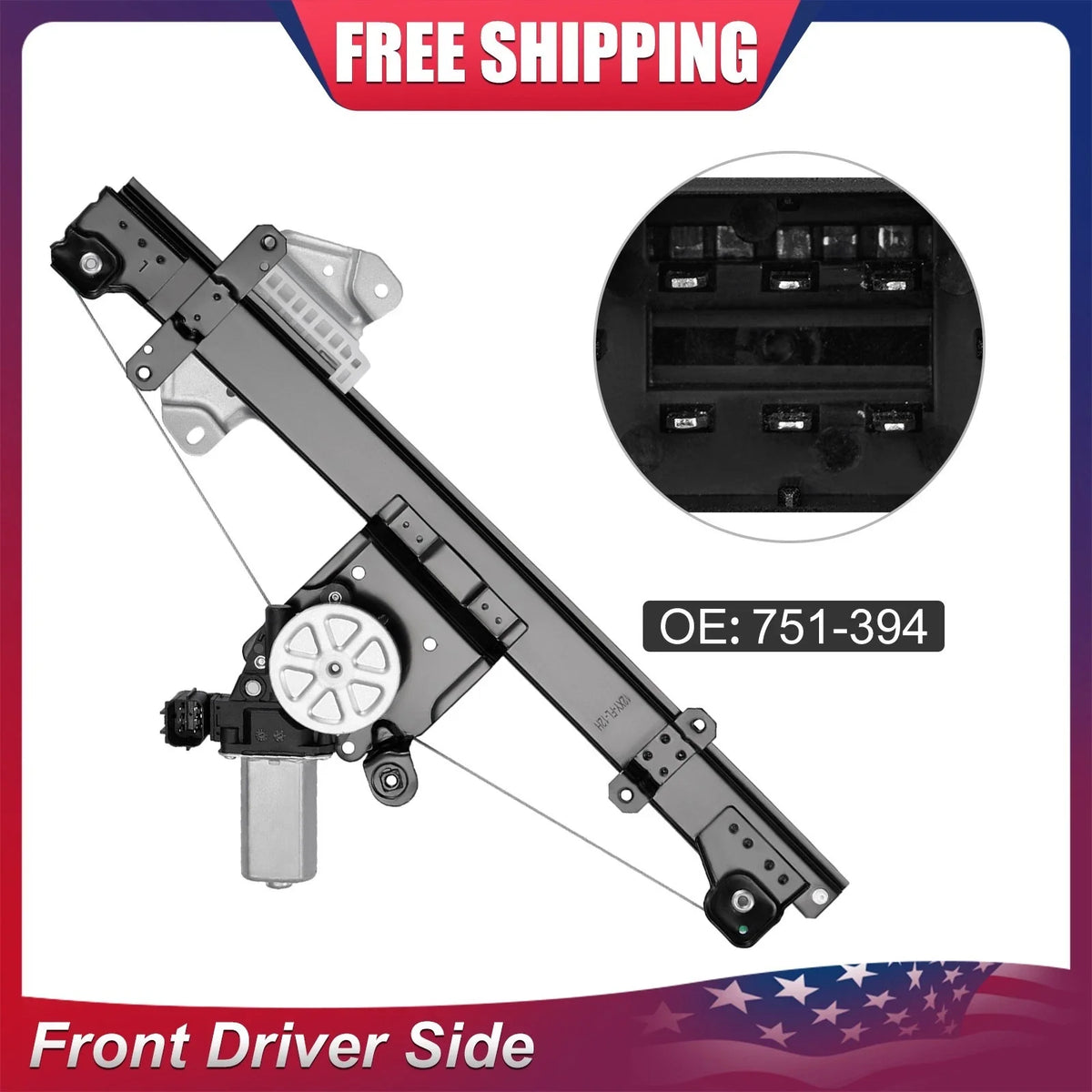 Power Window Regulator Front LH w/ Motor for Nissan Sentra (2013–2019) 751-394