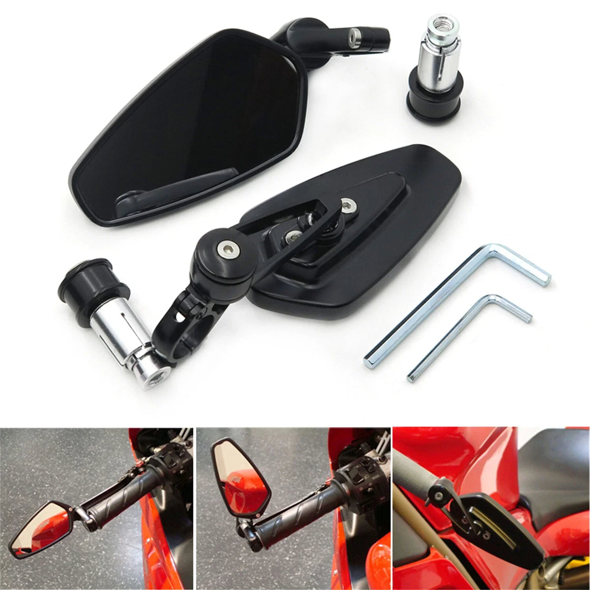 7/8" 22mm Universal Motorcycle CNC Aluminum Arrow Bar End Side Mirrors