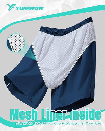 Men Swim Trunks 7 Inch Quick Dry Shorts with Mesh Liner and Zipper Pocket