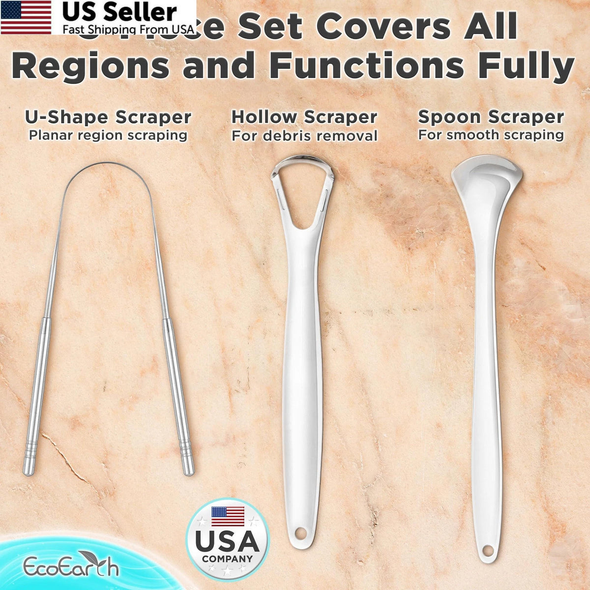 3X Tongue Scraper for Adults - Metal Cleaner Silver