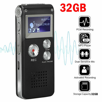 32GB Rechargeable LCD Digital Voice Recorder Dictaphone MP3 Player