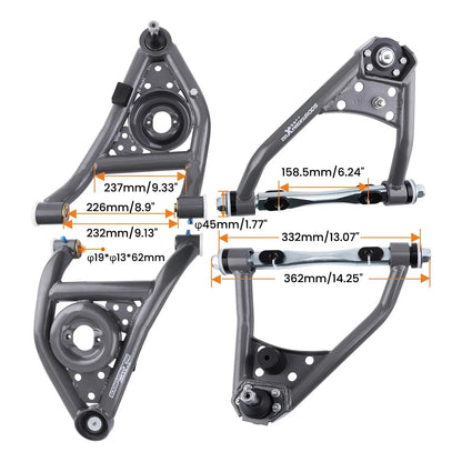 Set of 2 Tubular Upper Lower Control Arms for A-Body 67-69 Camaro Firebird 68-74 Nova