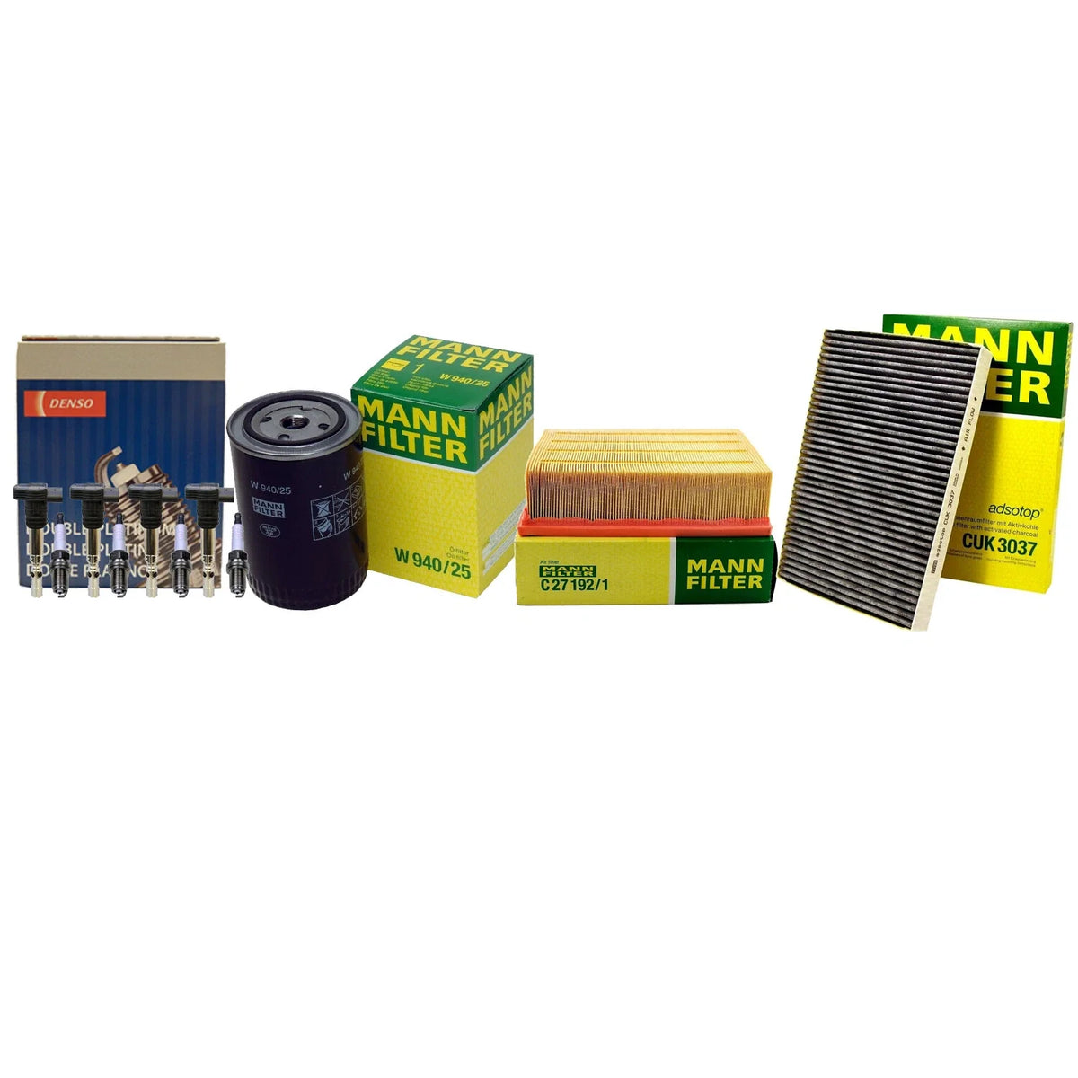 Set of 4 Mann Filters & 4 Denso Double Platinum Spark Plugs for Audi