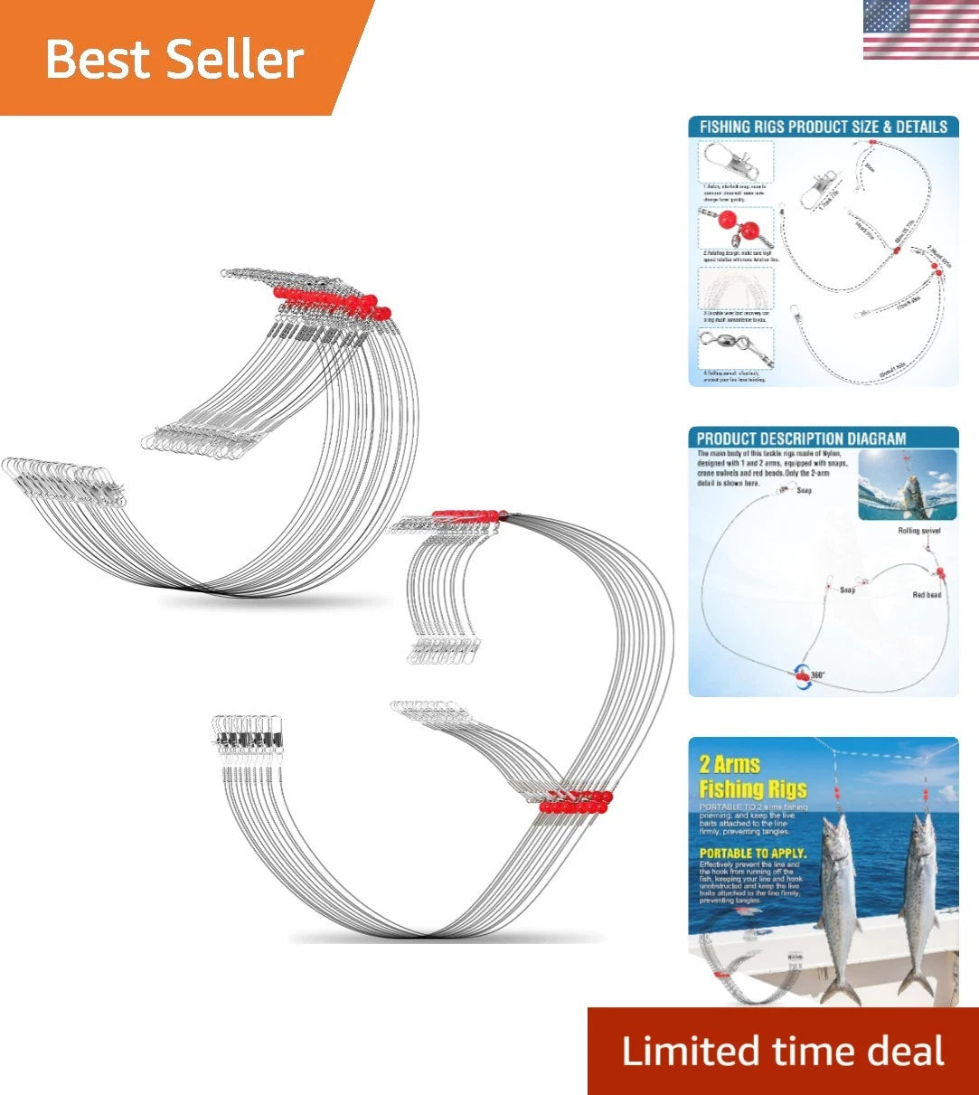 36 Pcs Fishing Leaders with Anti-Tangling Design for Saltwater