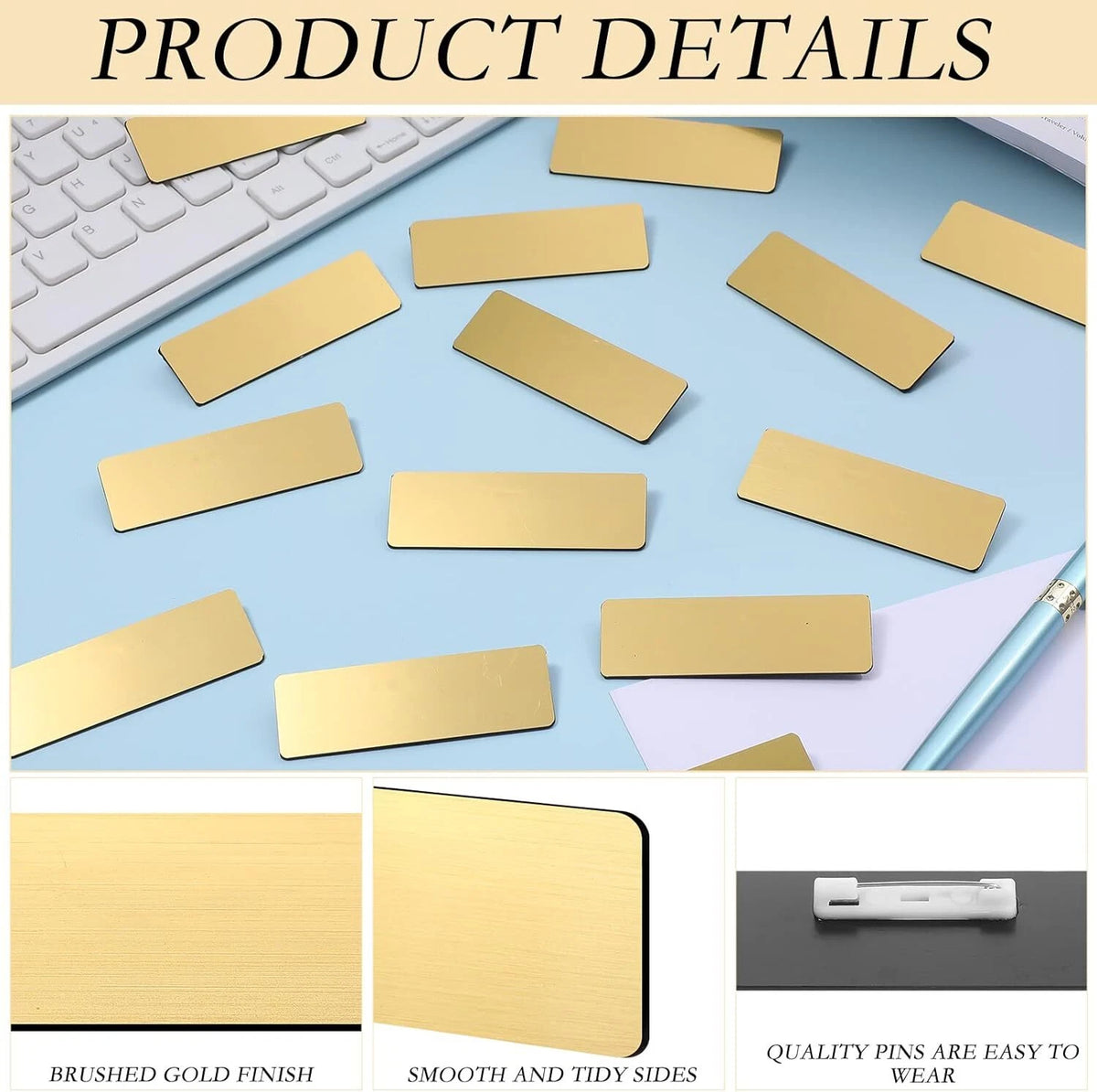 50 Pcs Name Tag Badge Blanks for Geosar-Brushed Gold