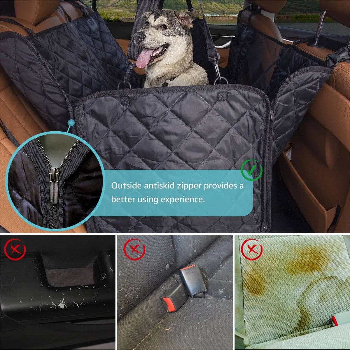 Dog Car Seat Cover for Back Seat (100% Waterproof, Mesh Window)