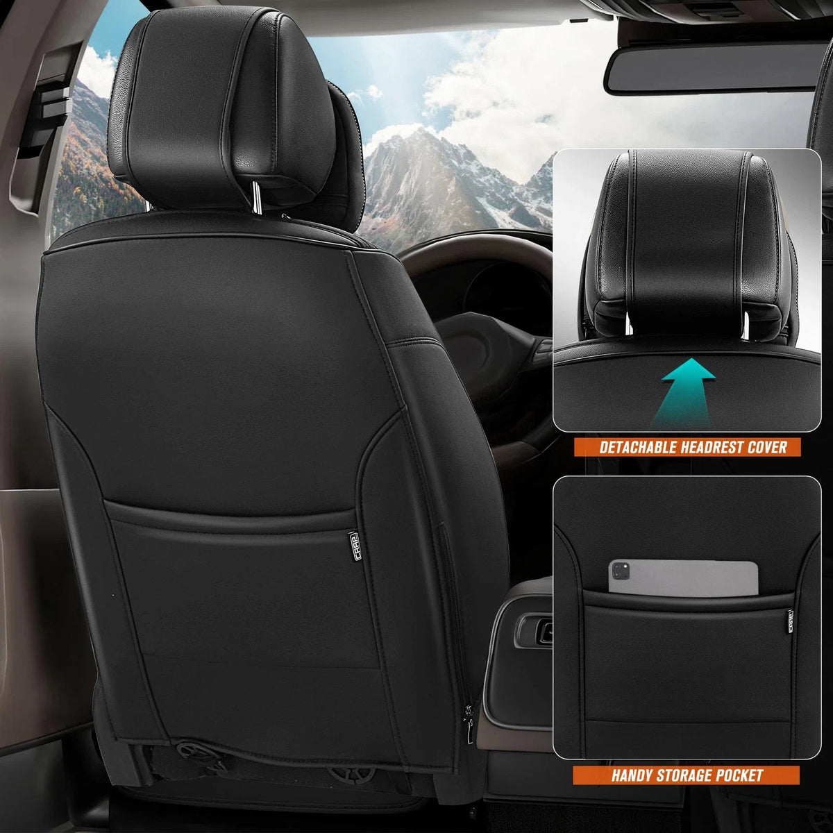 Set of 2 Universal Seat Covers for Cars (1st & 2nd Row) - Black
