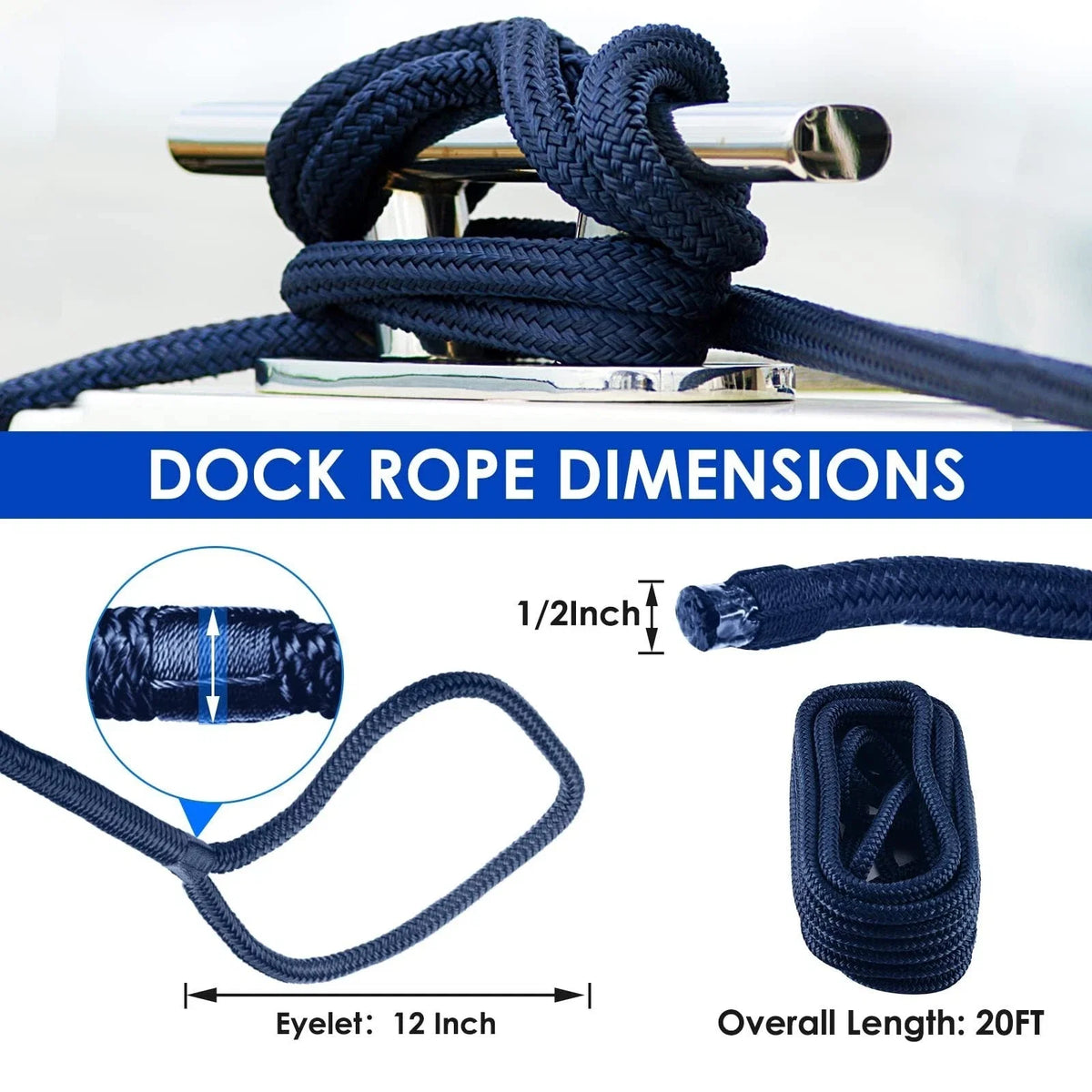 Set of 4 Double Braided Nylon Boat Dock Lines for (20FT)