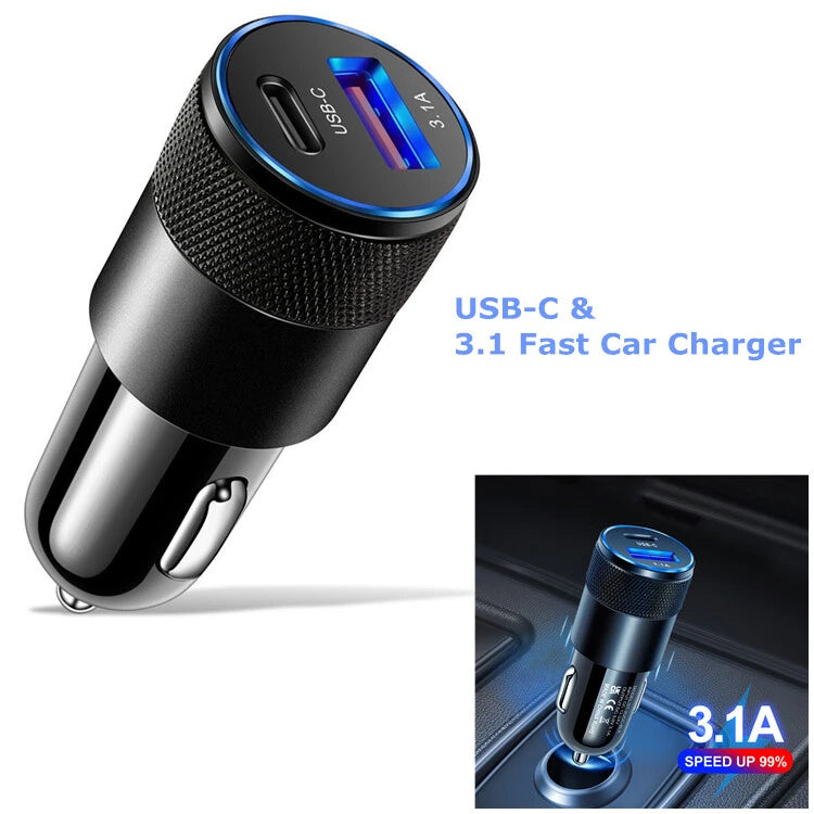 2 Port PD USB C Fast Charging Car Charger Adapter for iPhone 14 13 12 11