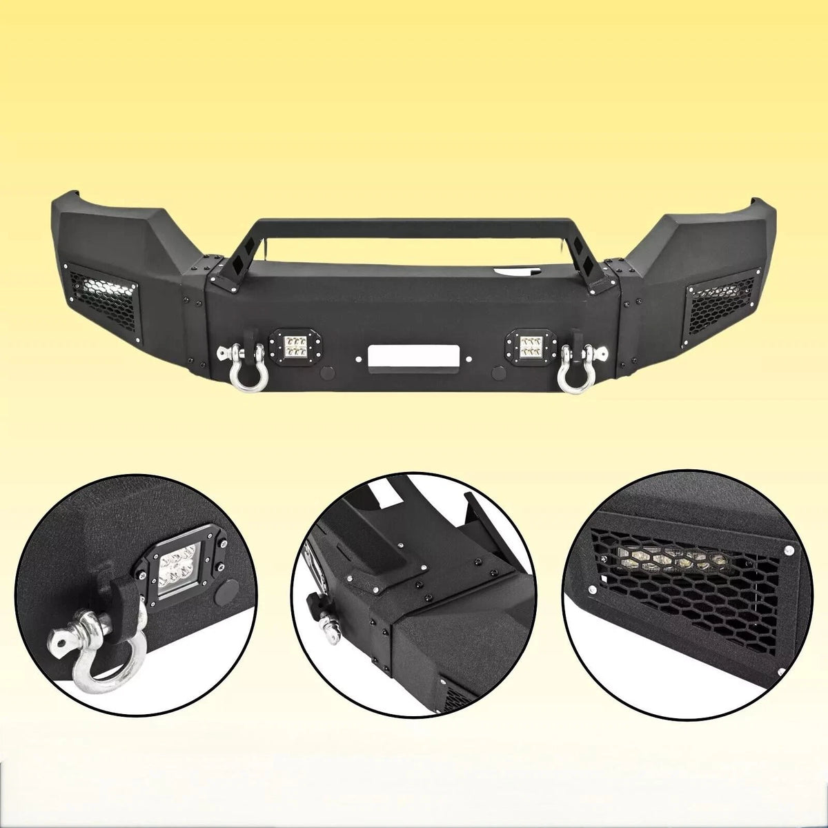 Front Bumper with D-ring & LED Lights for GMC Sierra 2500/3500 HD (2015–2019) CON-A000000262
