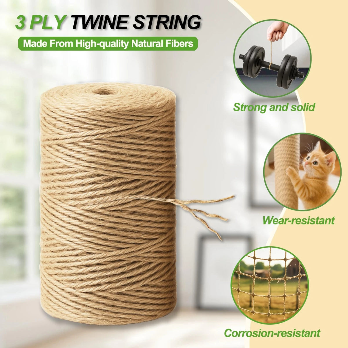 5 Pack Natural Twine String for Crafts Gardening 1200 Feet