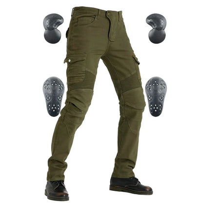 2X Durable Motorcycle Jeans with Armor Pads for Men & Women (Green, 2XL)