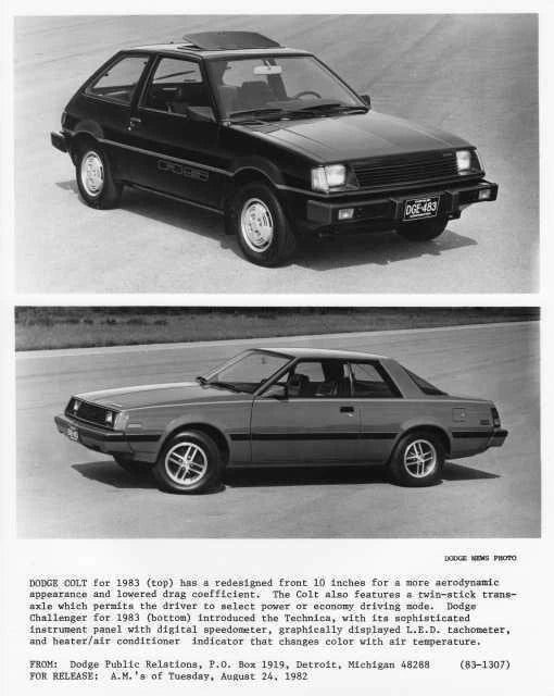 Auto Press Photo for Dodge Colt and Challenger (1983)