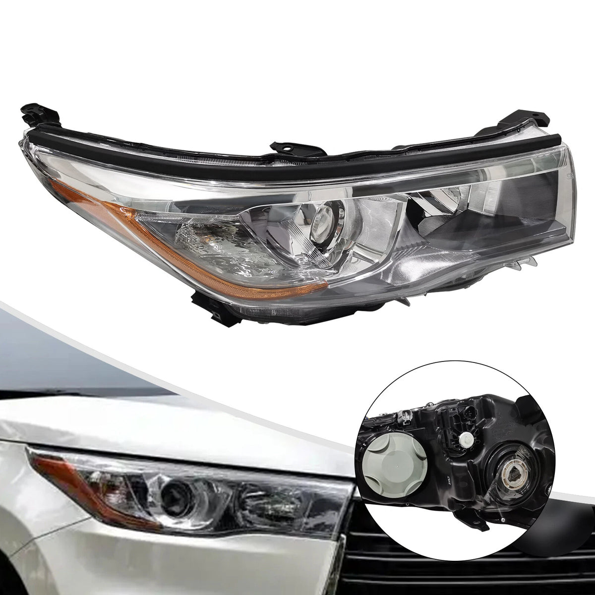 Pair Halogen Headlights for Toyota Highlander (2014–2016) 811500E250, 811100E250, TO2502225, TO2503225