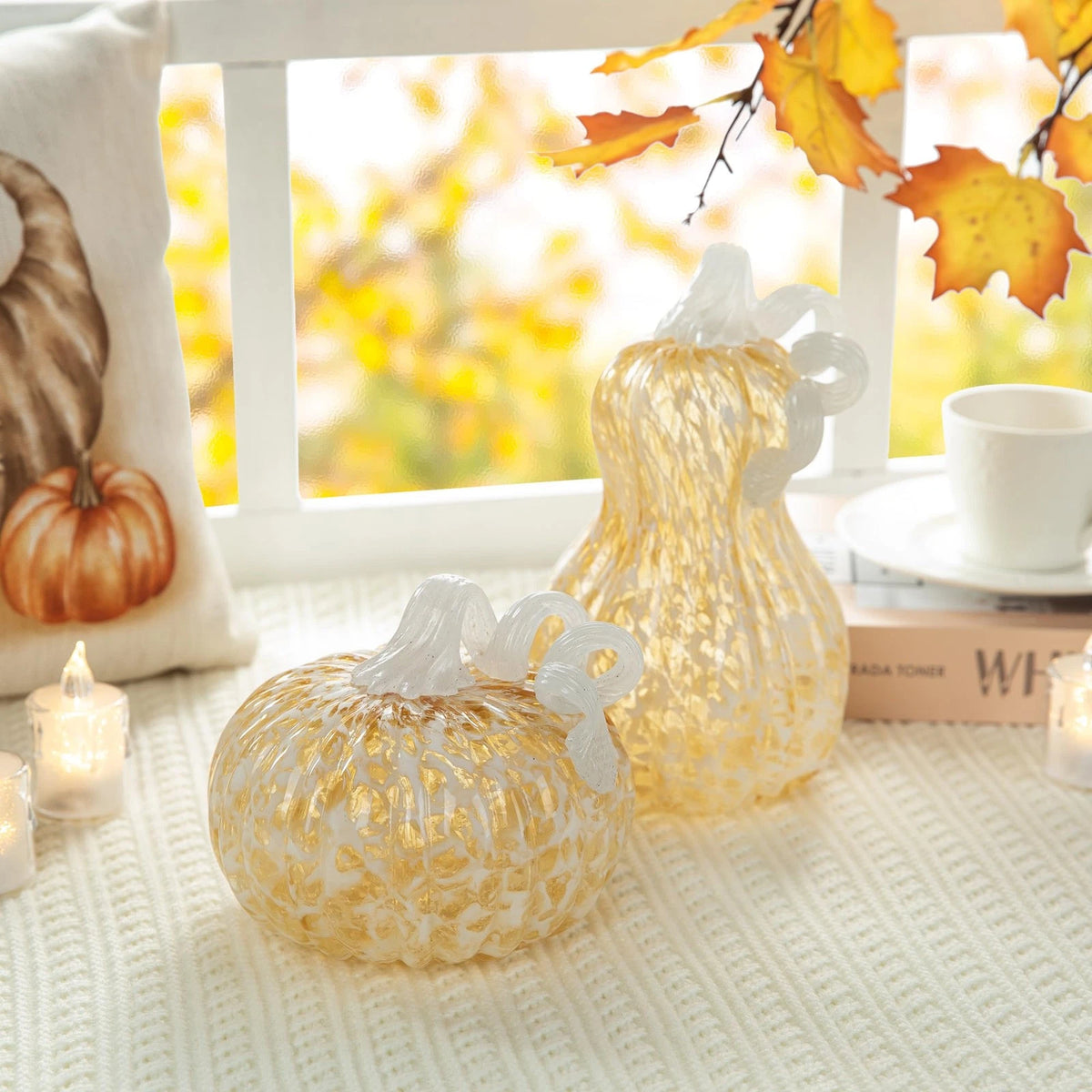 5" Hand Blown Glass Pumpkin Decor for Home (Artisan)