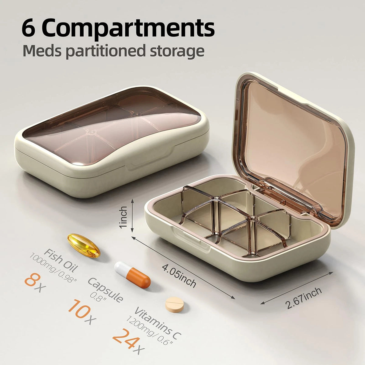 Portable Pill Box Organizer with 6 Compartments for Daily Medicine