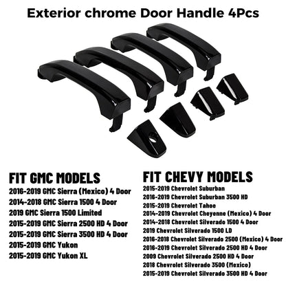 Set of 4 Gloss Black Painted Door Handles for Silverado Sierra (2014–2019)
