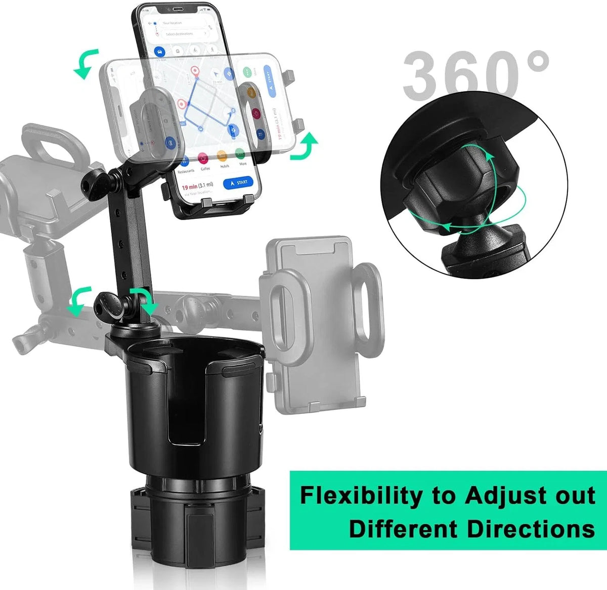 2X Adjustable Car Cup Holder and Phone Mount for SUV RV