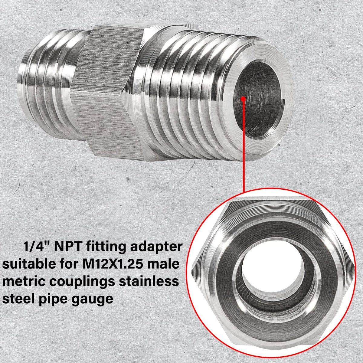1/4" NPT Fitting Adapter for M12X1.25 Male Metric Coupling