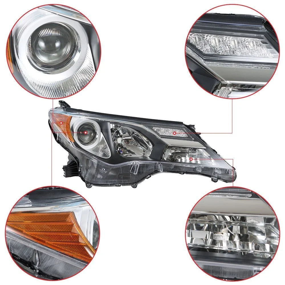 Set of 2 Front Headlight Assemblies for Toyota RAV4 (2013–2015) Clear Lens