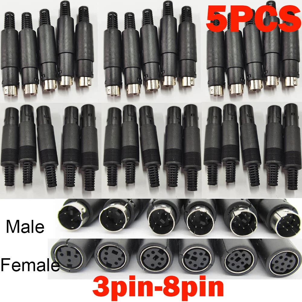5X Mini DIN Plug Jack Connector 3pin to 8pin for Various Applications