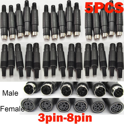 5X Mini DIN Plug Jack Connector 3pin to 8pin for Various Applications
