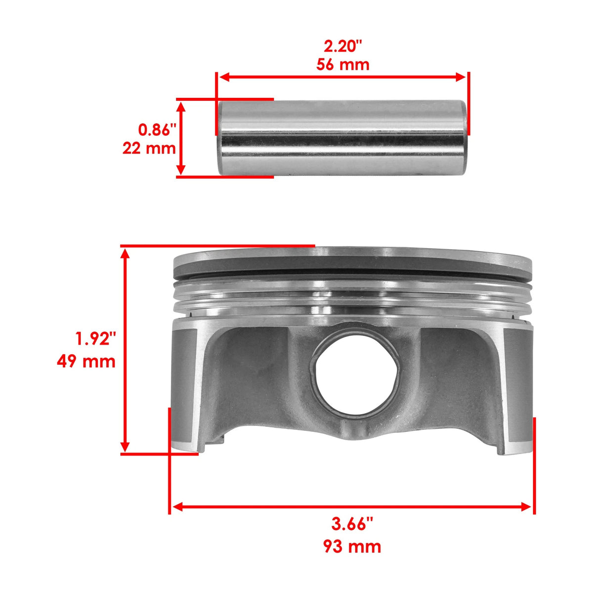 Cylinder Piston Kit & Rings for Polaris RZR XP Turbo / XP 4 Turbo (2016–2021) - 2206216, PT201, PR201