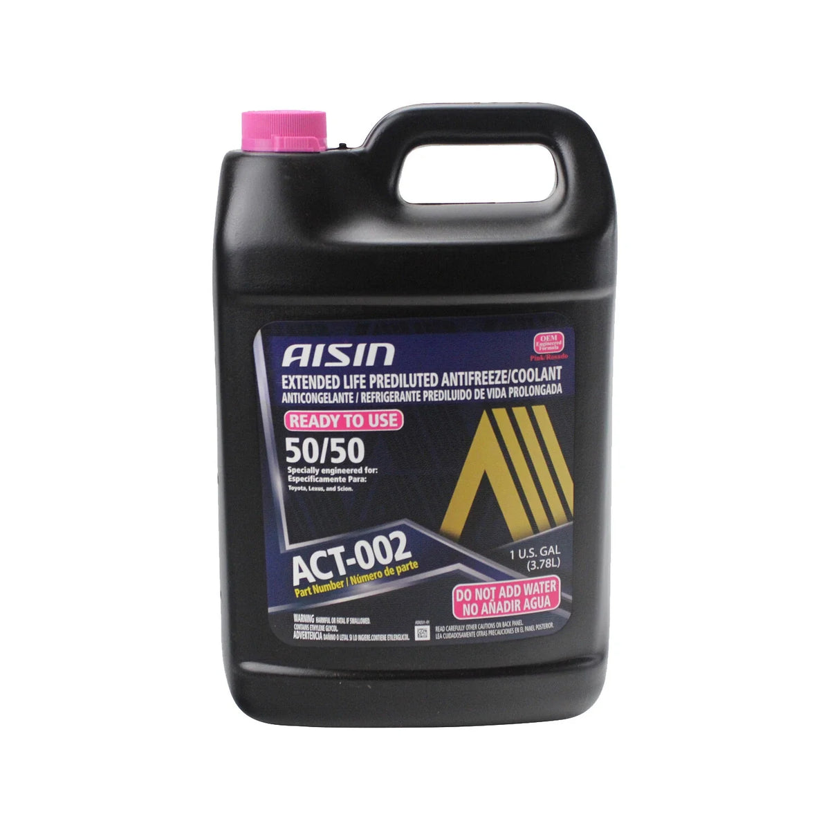 AISIN ACT-002 Engine Coolant Antifreeze 1 Gallon Pink 50/50 for Toyota Lexus
