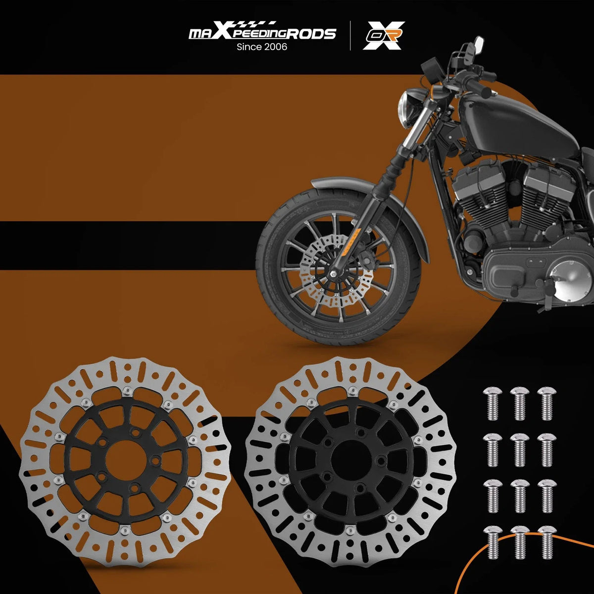 2X Black Front Rotor Disc for Harley-Davidson Road King (2008–2021) 299mm