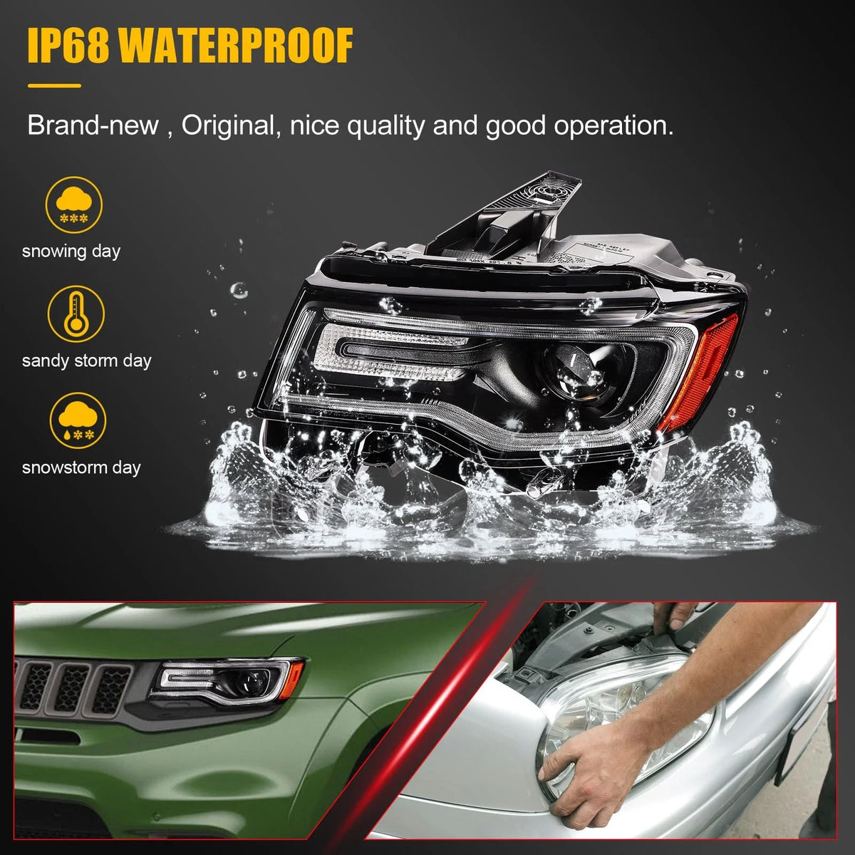 LED DRL Pair HID Xenon Headlights for Jeep Grand Cherokee (2019–2021)