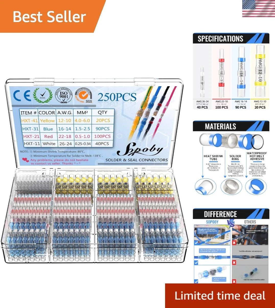 250PCS Solder Seal Wire Connectors for Automotive (Waterproof, Abrasion-Resistant)