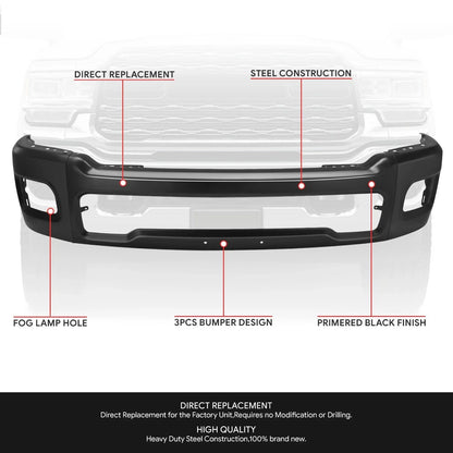 Front Bumper Face Bar for Ram 2500 3500 (2019–2026) Black w/o Sensor Holes