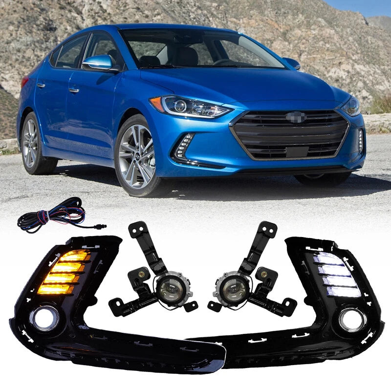 Front LED DRL Turn Signal Fog Lights for Hyundai Elantra (2016–2018)